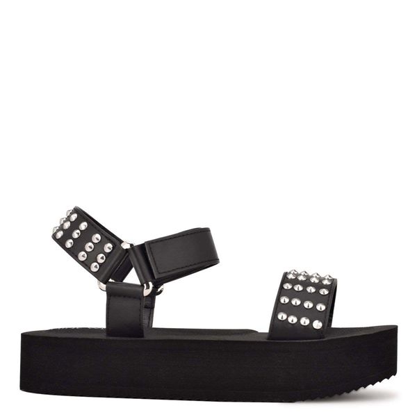 Nine West Comehere Studded Black Platform Sandals | Ireland 35D23-7L47